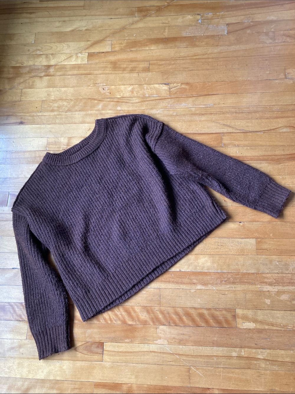 Warm Brown Cropped Crewneck Sweater